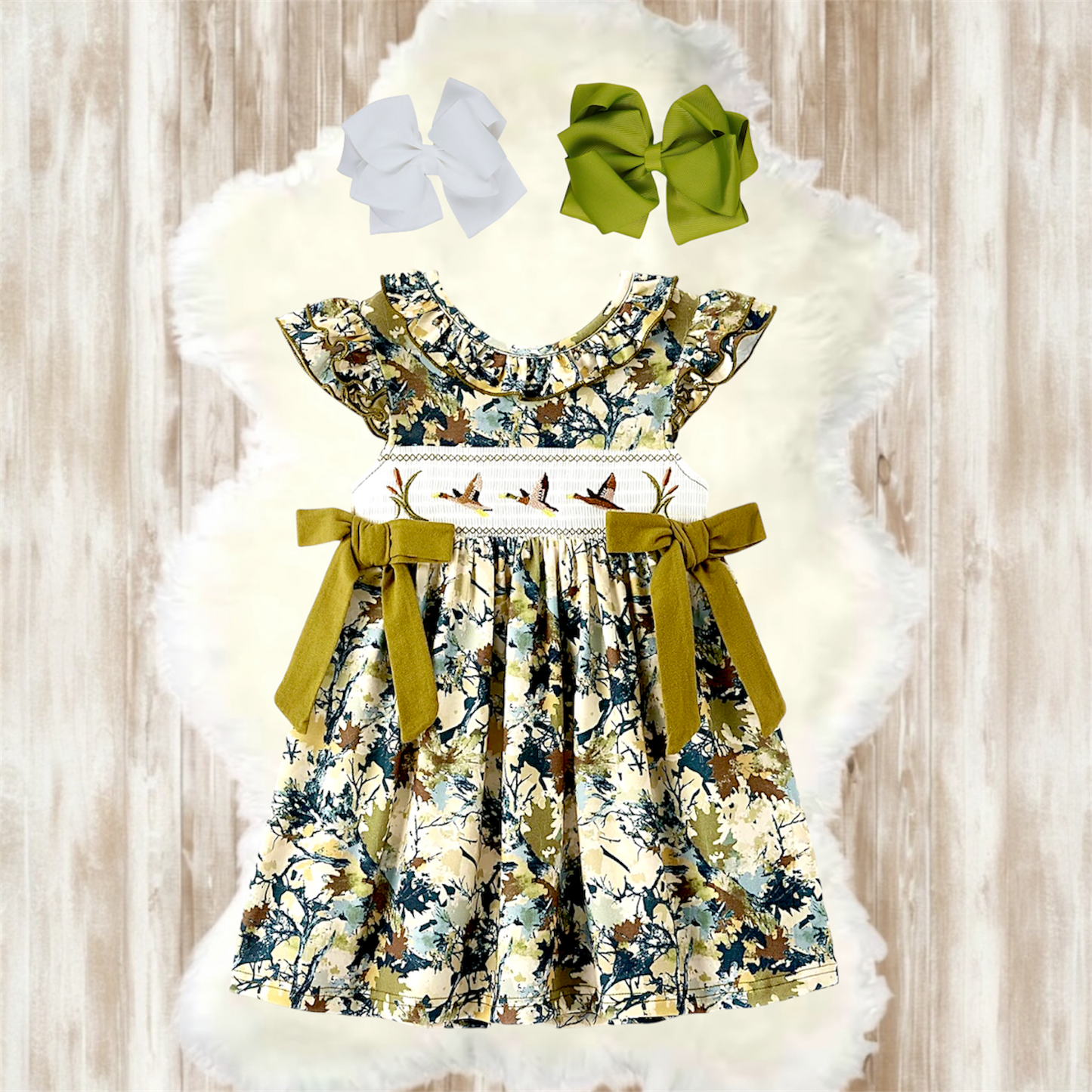 Duck Camo Smocked Dress