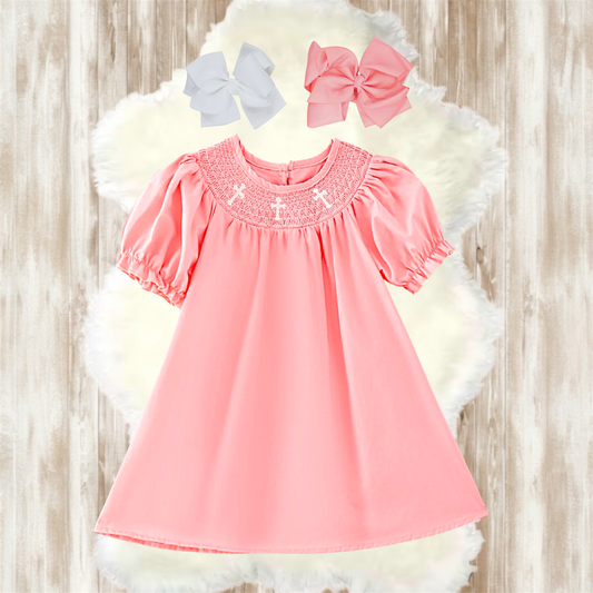Coral Smocked Faith Dress
