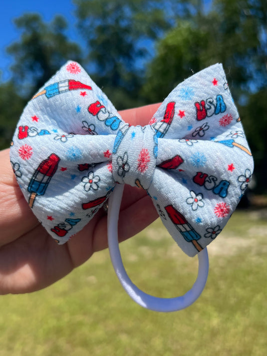 USA Popsicle Simple Bow w/White Nylon