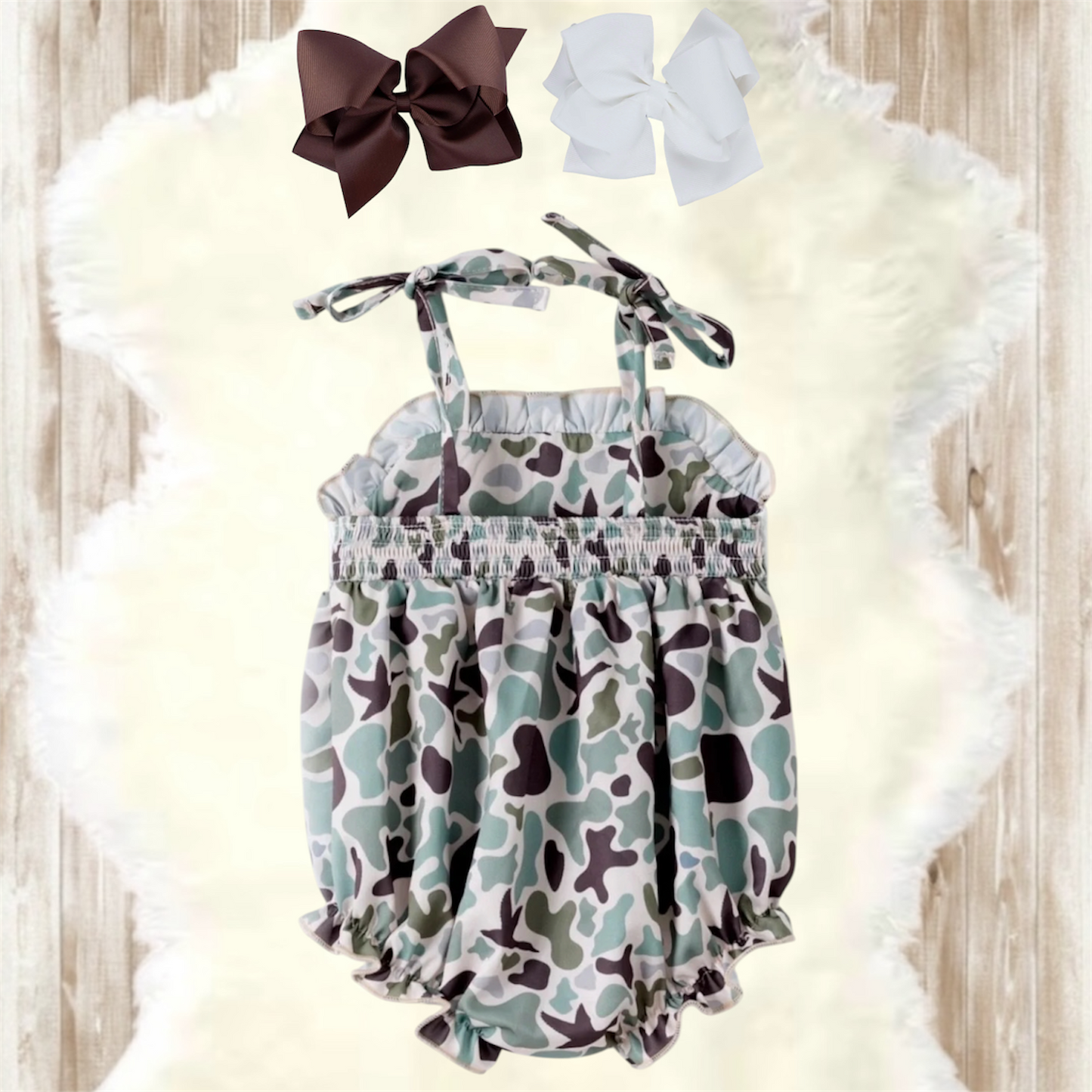 Muted Camo Smocked Girls Bubble