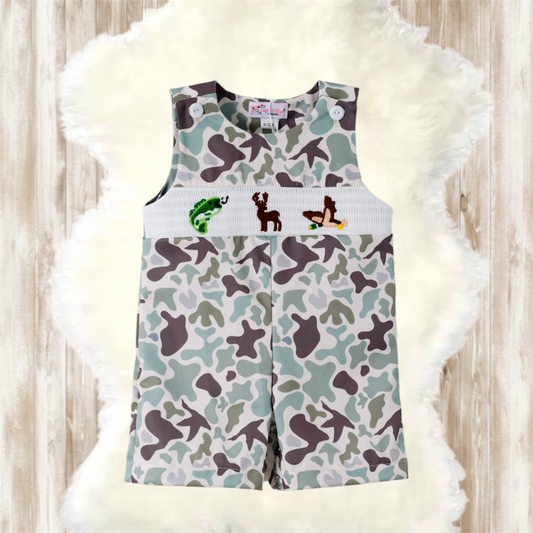 Muted Camo Smocked Boys Romper