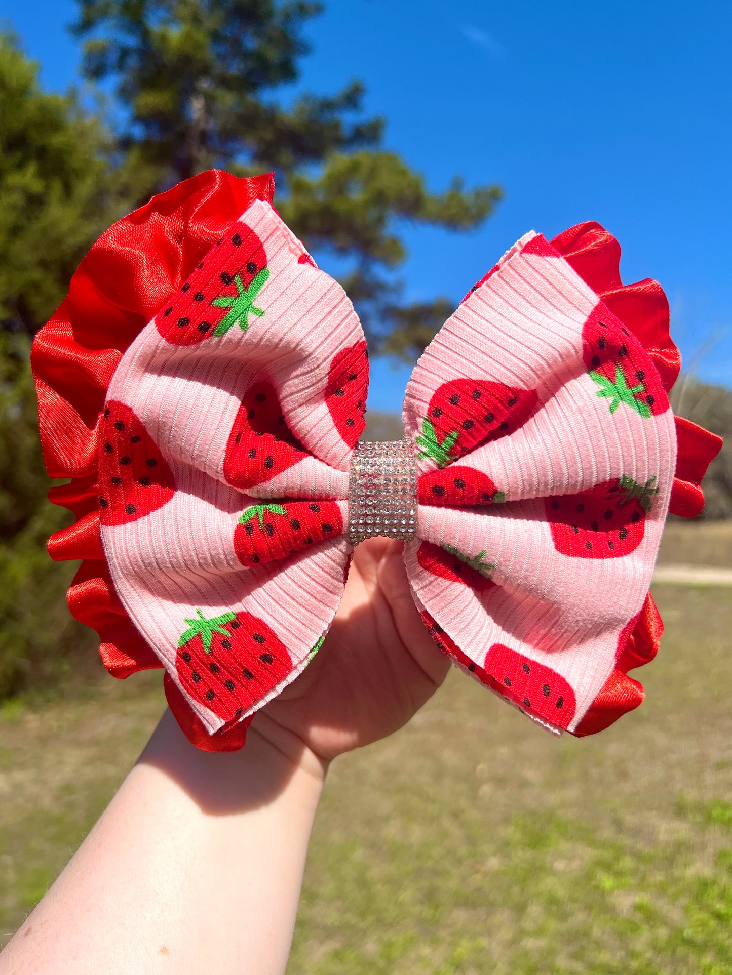 6” Strawberry Boujee Bow w/ Alligator Clip