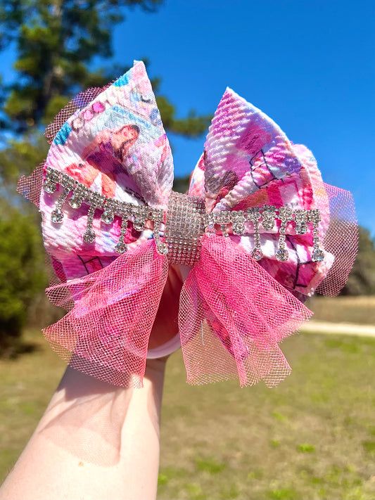 5” TSWIFT Shredded Boujee Bow w/ White Nylon Band