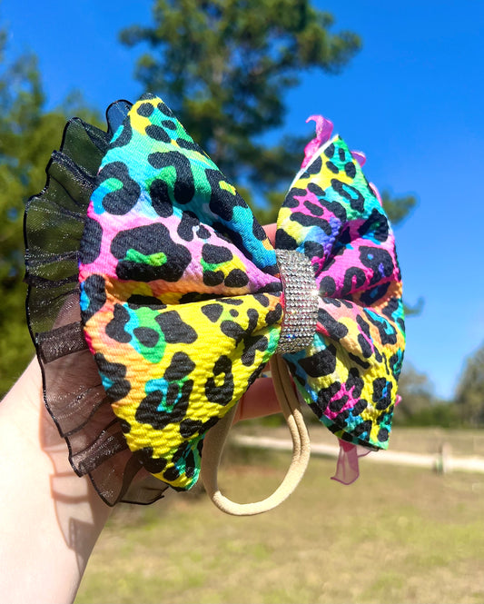 6” Lisa Frank Inspired Boujee Bow w/ Nude Nylon Band