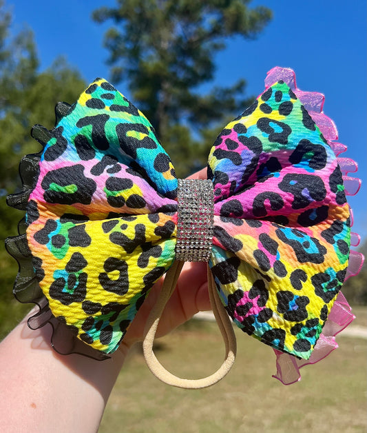 6” Lisa Frank Inspired Boujee Bow w/ Nude Nylon Band