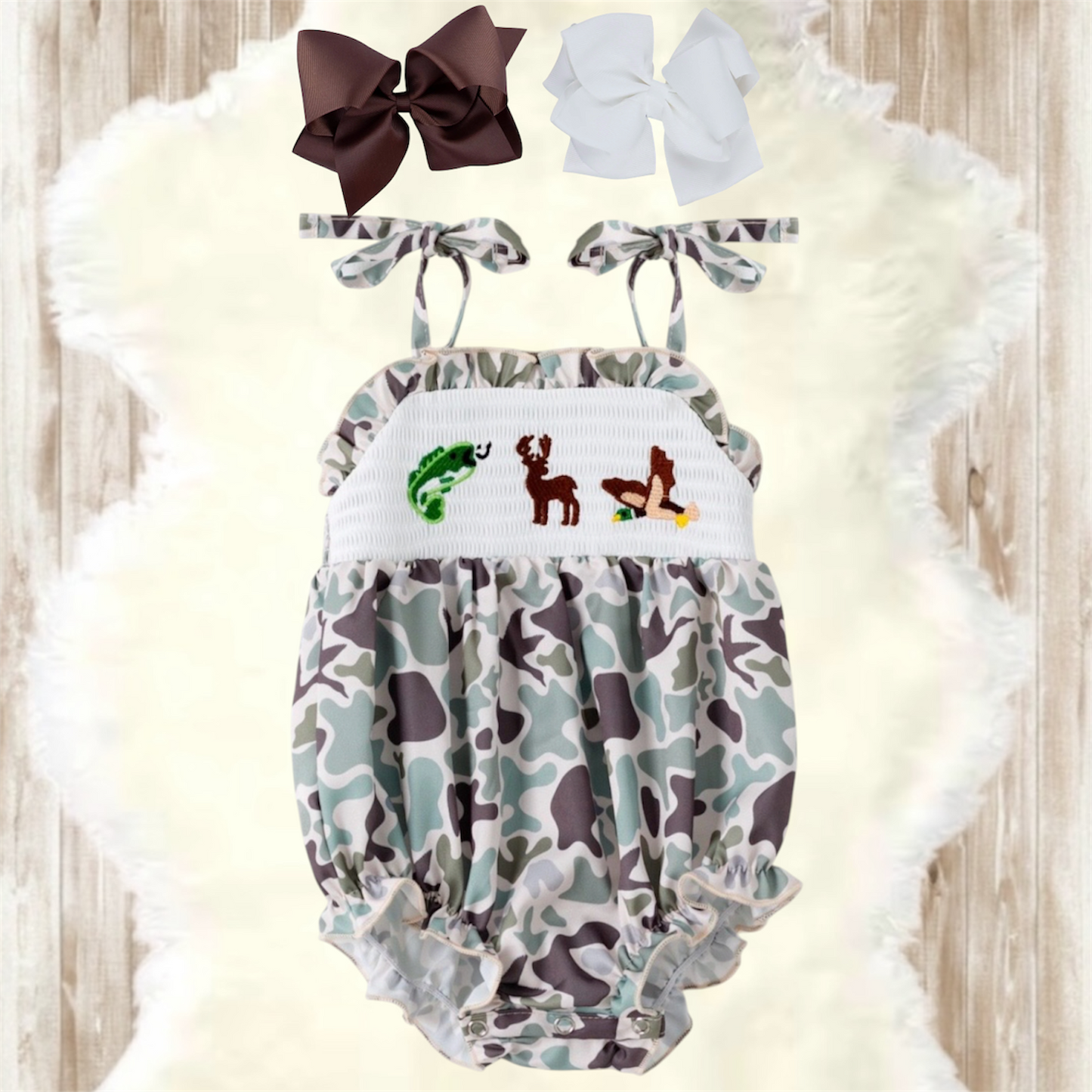 Muted Camo Smocked Girls Bubble