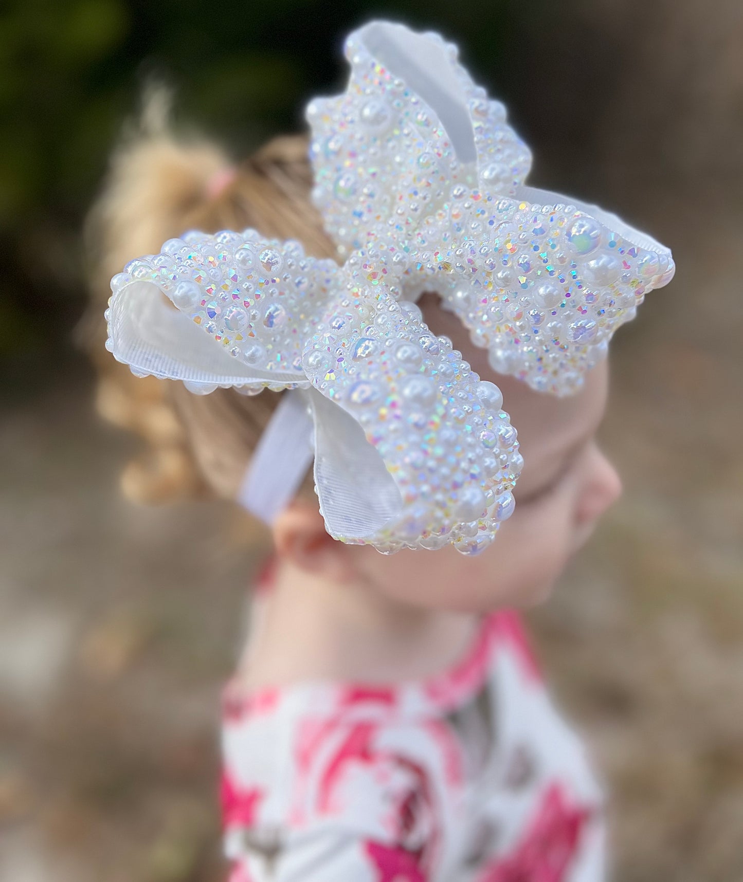 6” Rhinestone/Pearl Mix Boujee Bows w/ Elastic Band