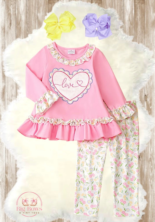 Love Pink Ruffle Top/Pant Set