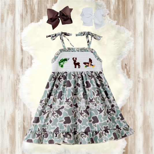Muted Camo Smocked Dress