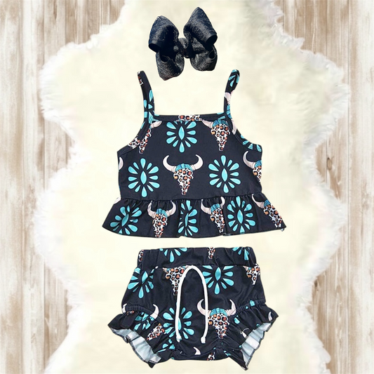 Baby Girls Western Cow Bummie Set